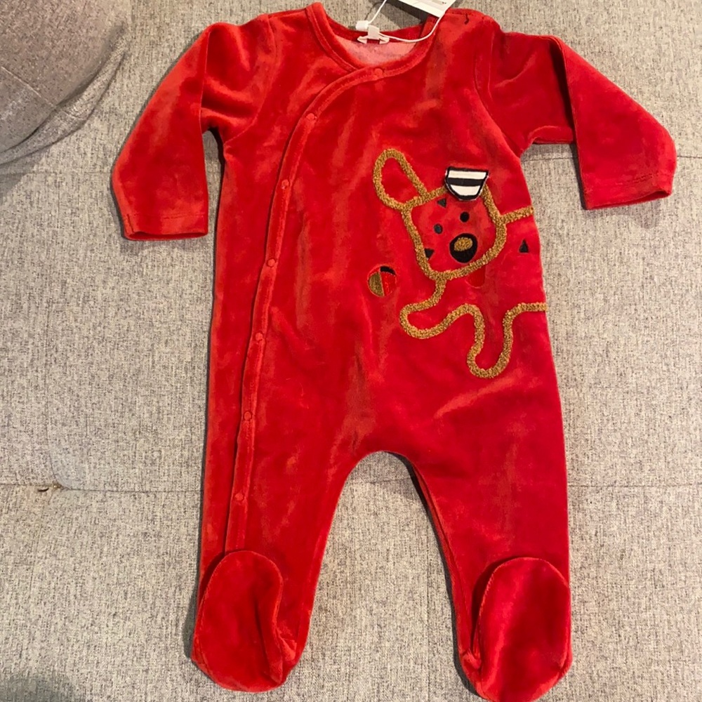 Baby boys velvet onesie (size 9 months) by Catimini NEW WITH TAGS